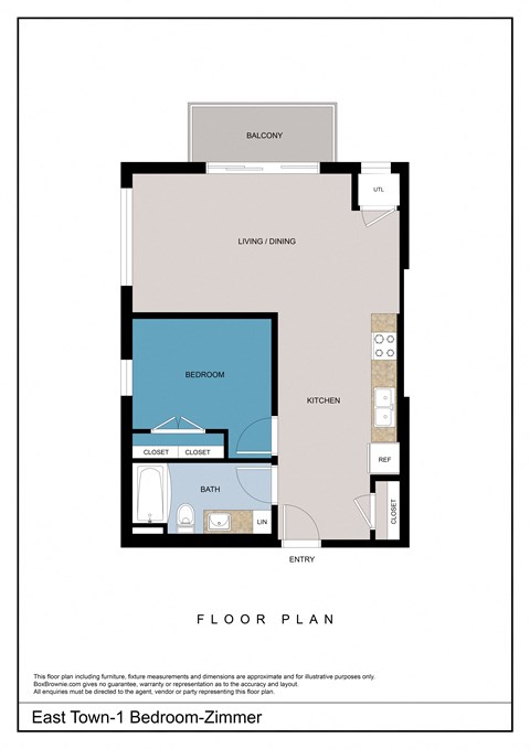 Floor plan for 1 bed, 1 bath, 650 sqft